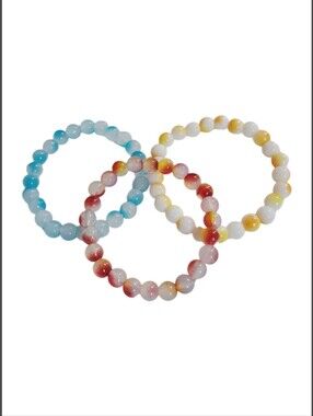 Slip-on Glass Beads Bracelets w/ Miscellaneous Color & Designs (3 Pcs) NWOT